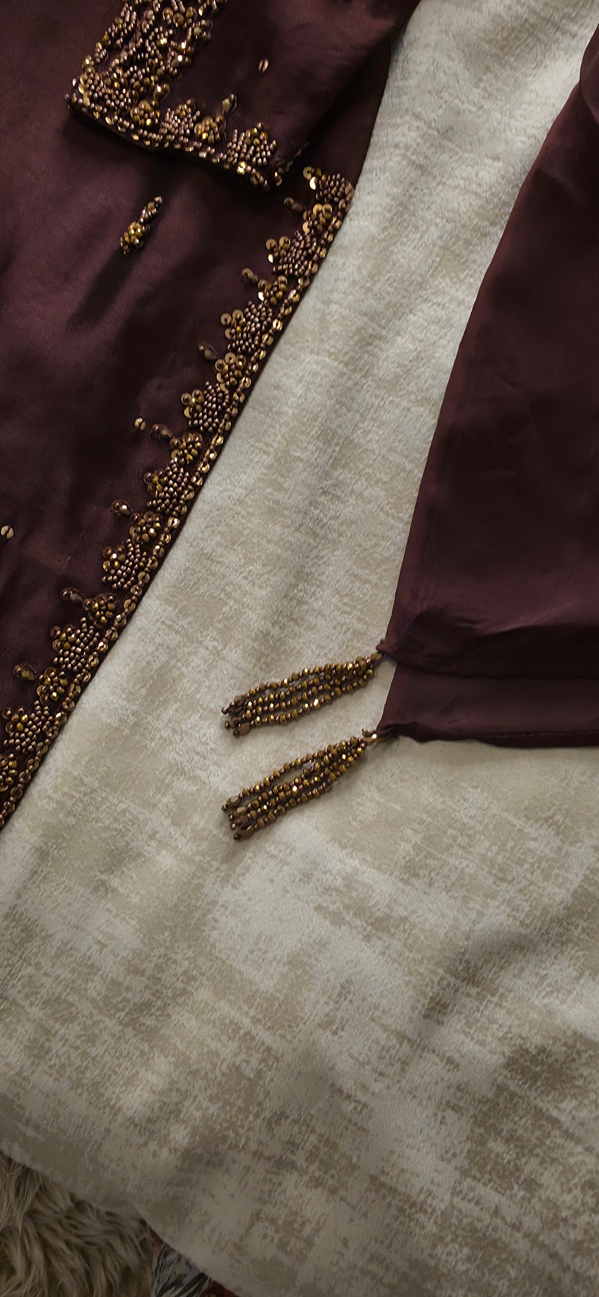 AIMAN- Brown Embellished 3-Piece Sharara Set